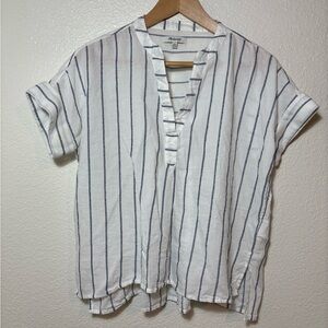 Madewell 100% Cotton Striped Top Size XXS | cuffed sleeves | v neck | stripes